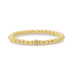 14K Gold Filled Stretch Ball Bracelet with Gold Filled Rondell and Pave Finding