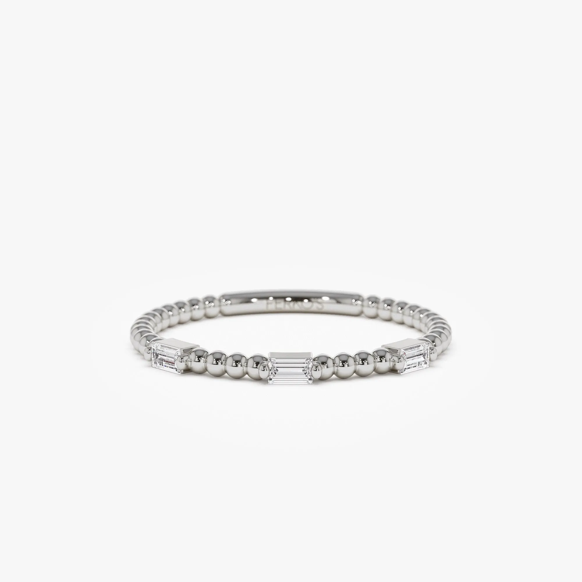 14K Minimalist Beaded Baguette Diamond Ring