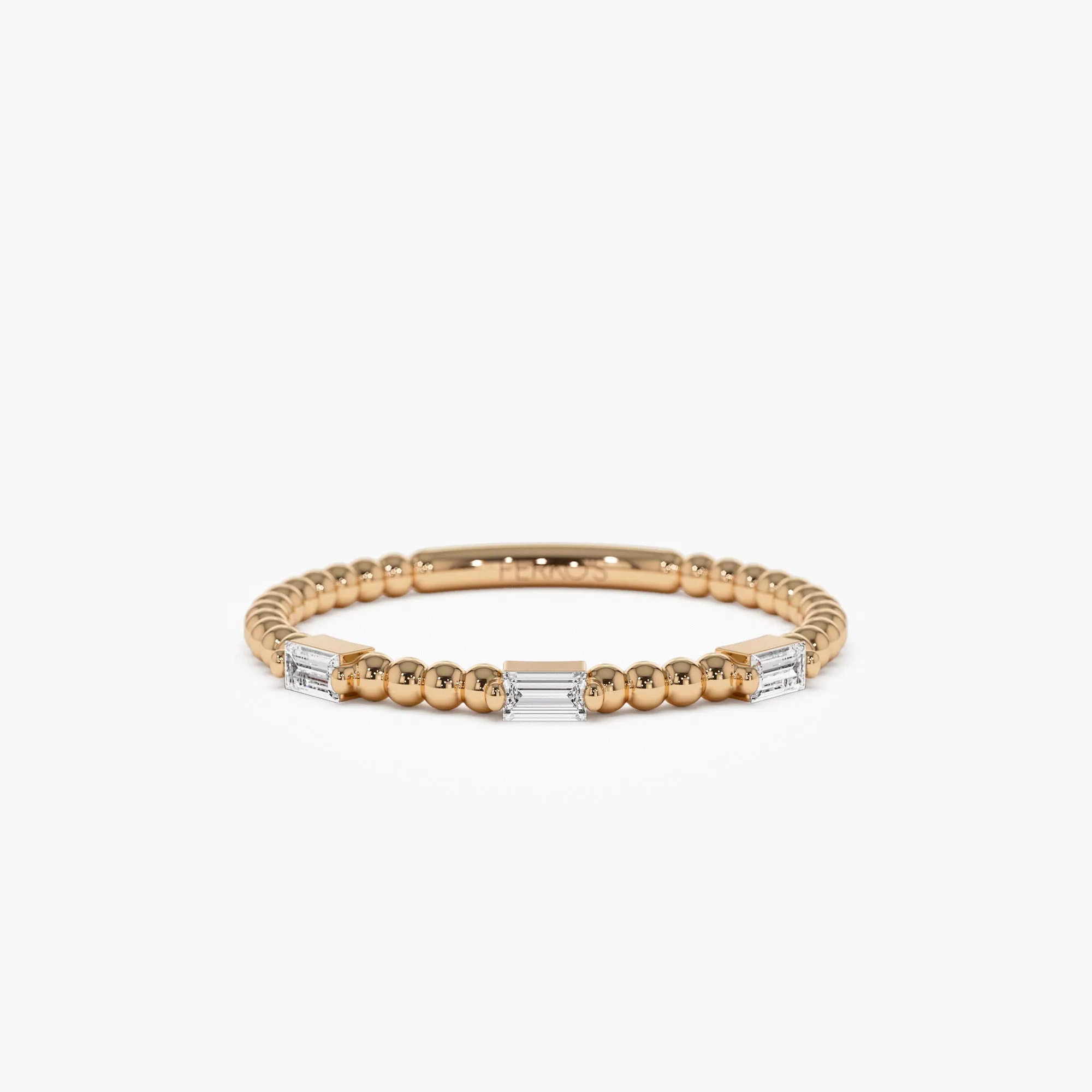 14K Minimalist Beaded Baguette Diamond Ring