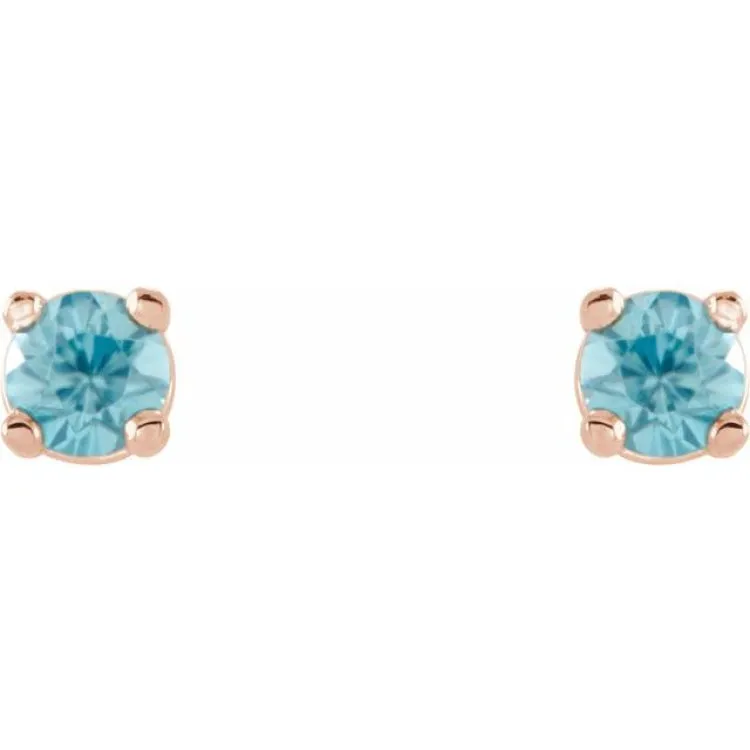 14K Rose 2.5 mm Natural Blue Zircon Stud Earrings