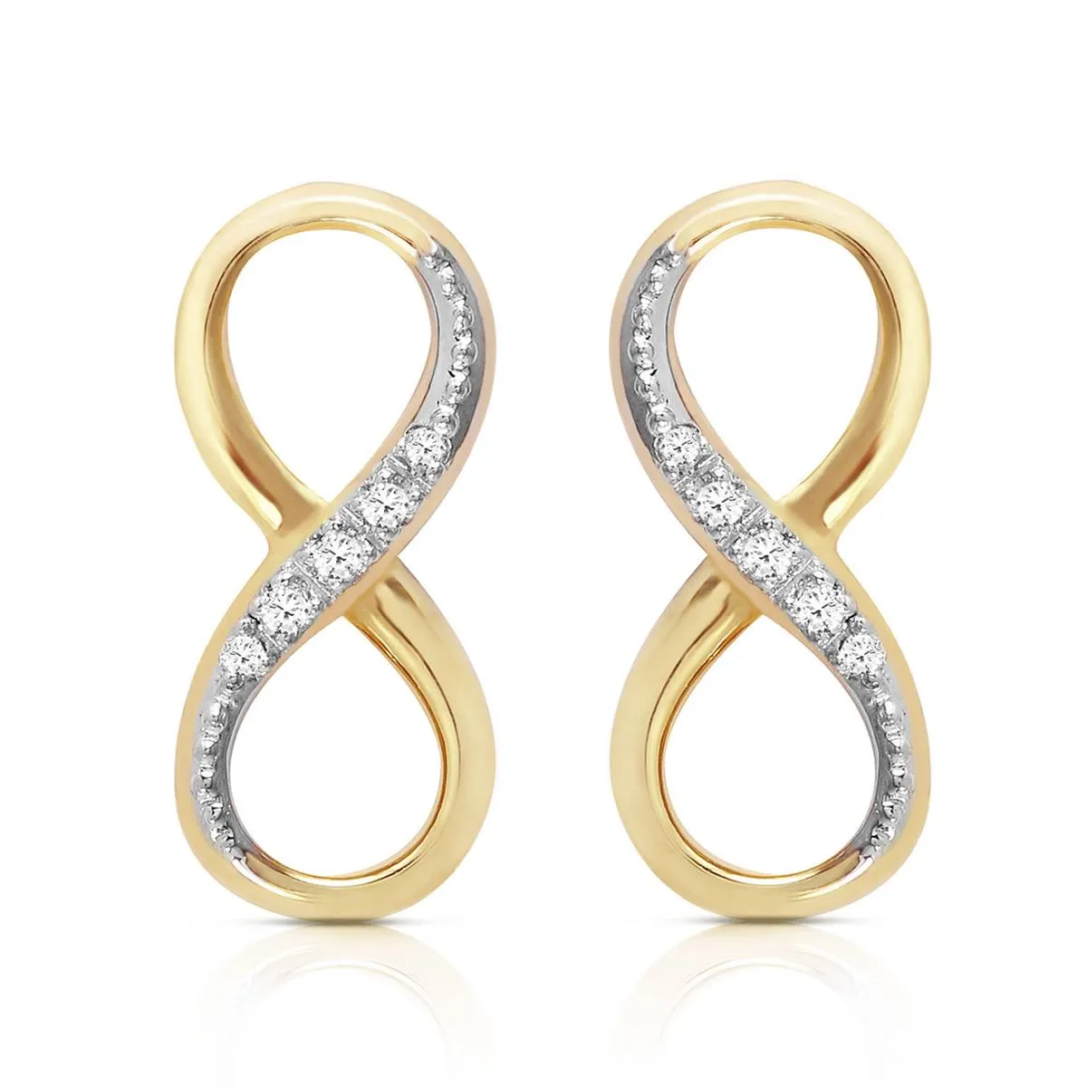 14K Solid Yellow Gold Infiniti Earrings w/ Natural Diamonds