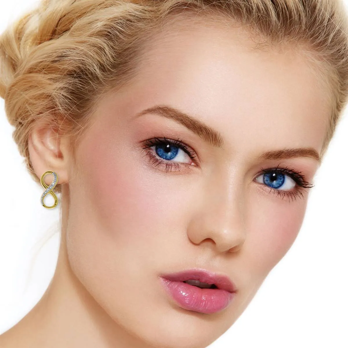 14K Solid Yellow Gold Infiniti Earrings w/ Natural Diamonds