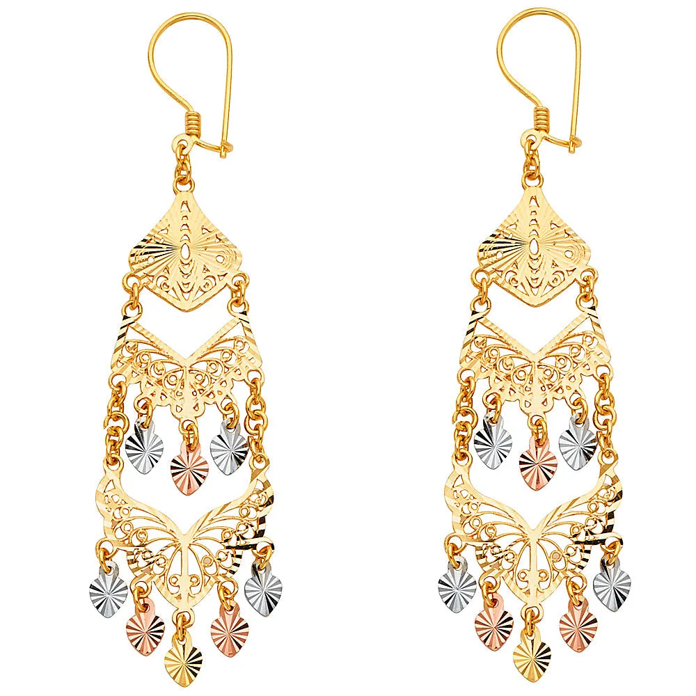 14K Tri Color Gold 18mm DC Chandelier Hanging Earrings