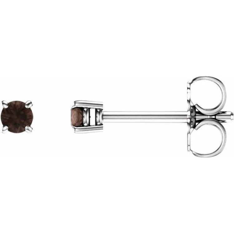 14K White 2.5 mm Natural Smoky Quartz Stud Earrings