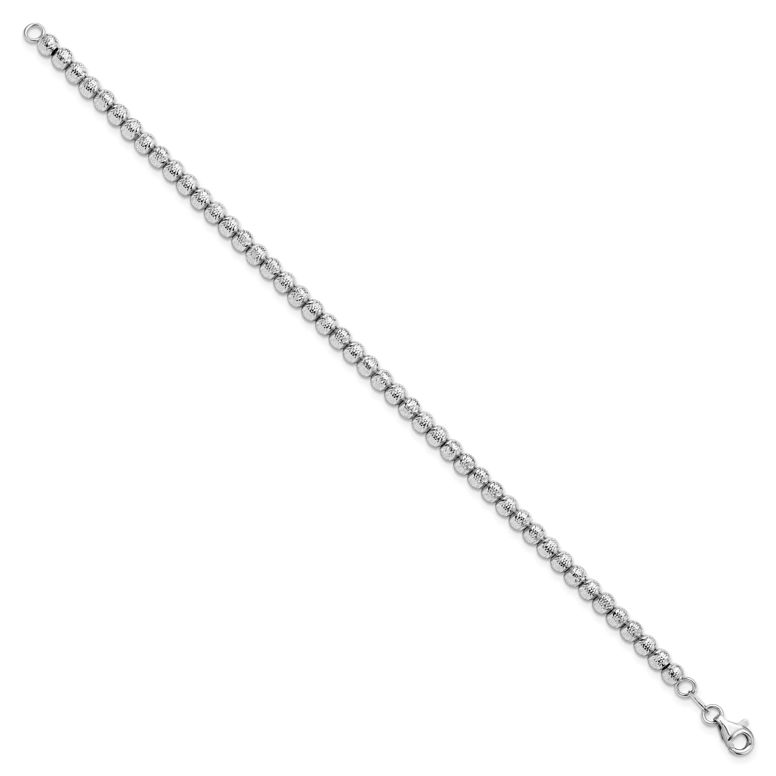 14k White Gold Diamond Cut Beaded Bracelet