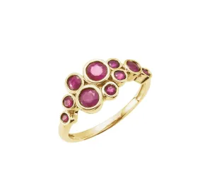 14K Yellow Bezel-set Ruby Cluster Ring