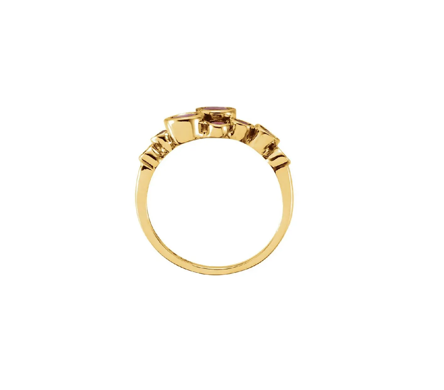 14K Yellow Bezel-set Ruby Cluster Ring