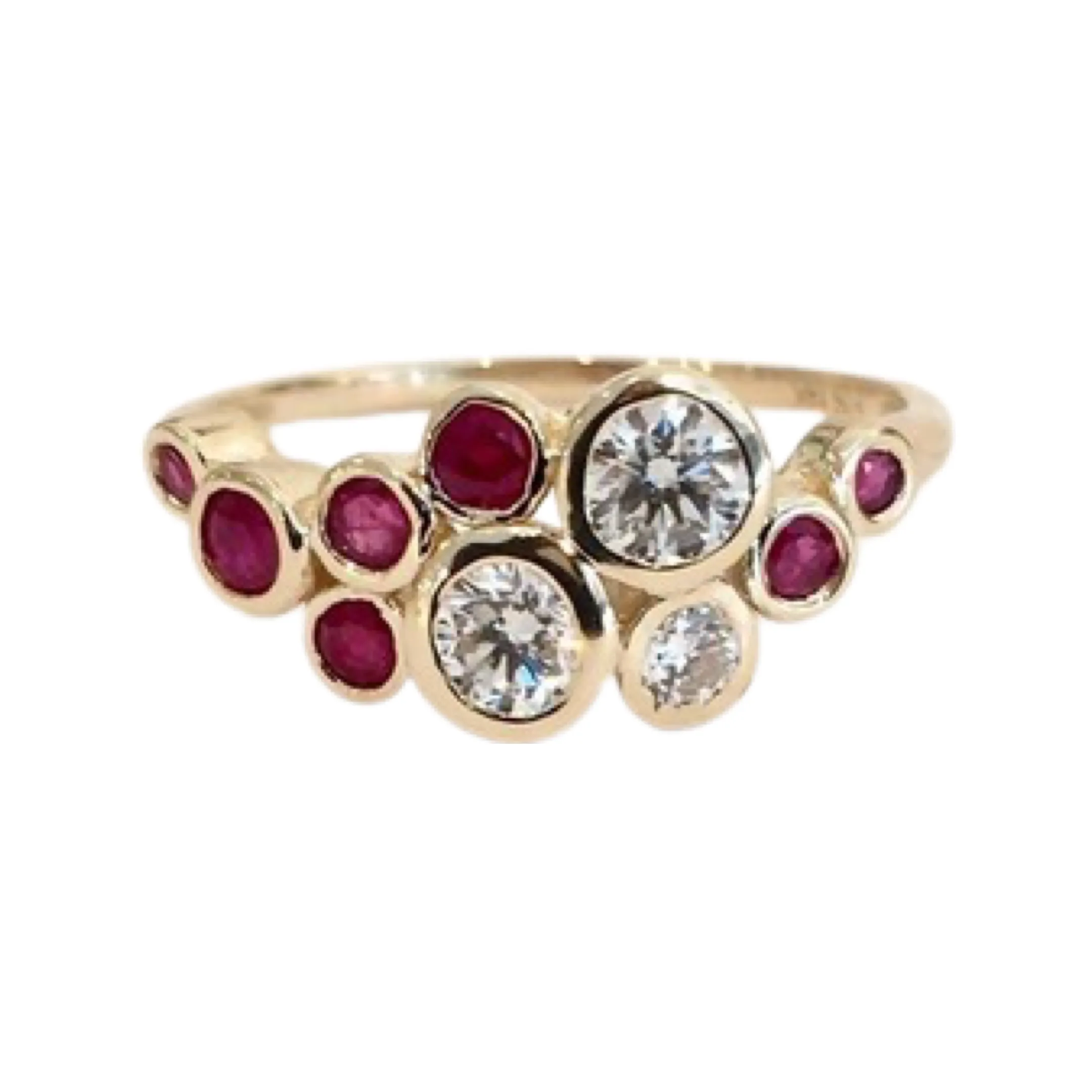 14K Yellow Bezel-set Ruby Cluster Ring