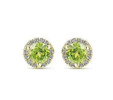 14K Yellow Gold Diamond   Lemon Quartz Stud Earrings