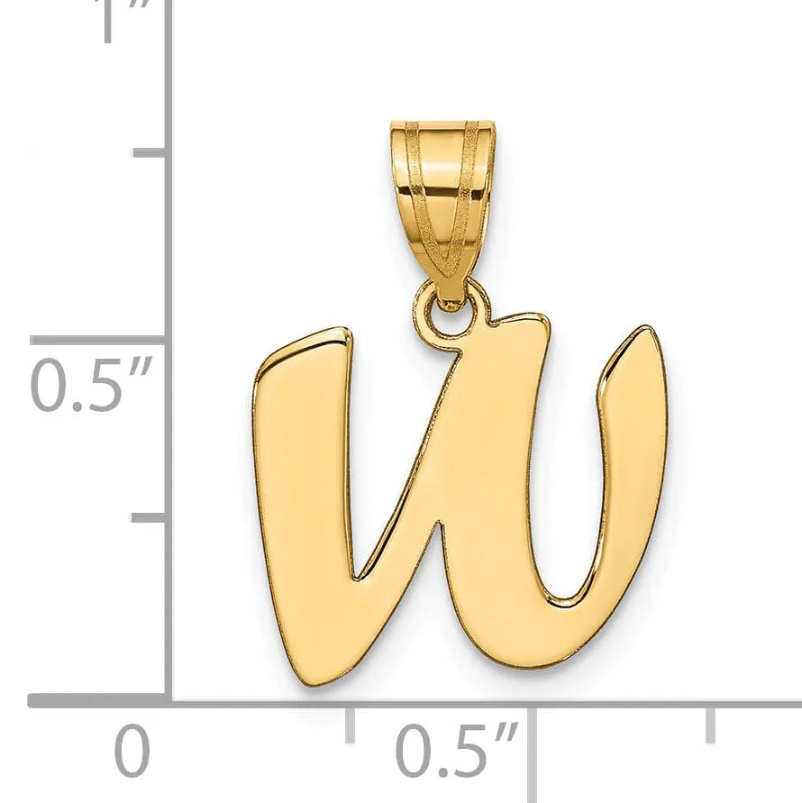 14k Yellow Gold Polished Finish Script Design Letter W Initial Pendant