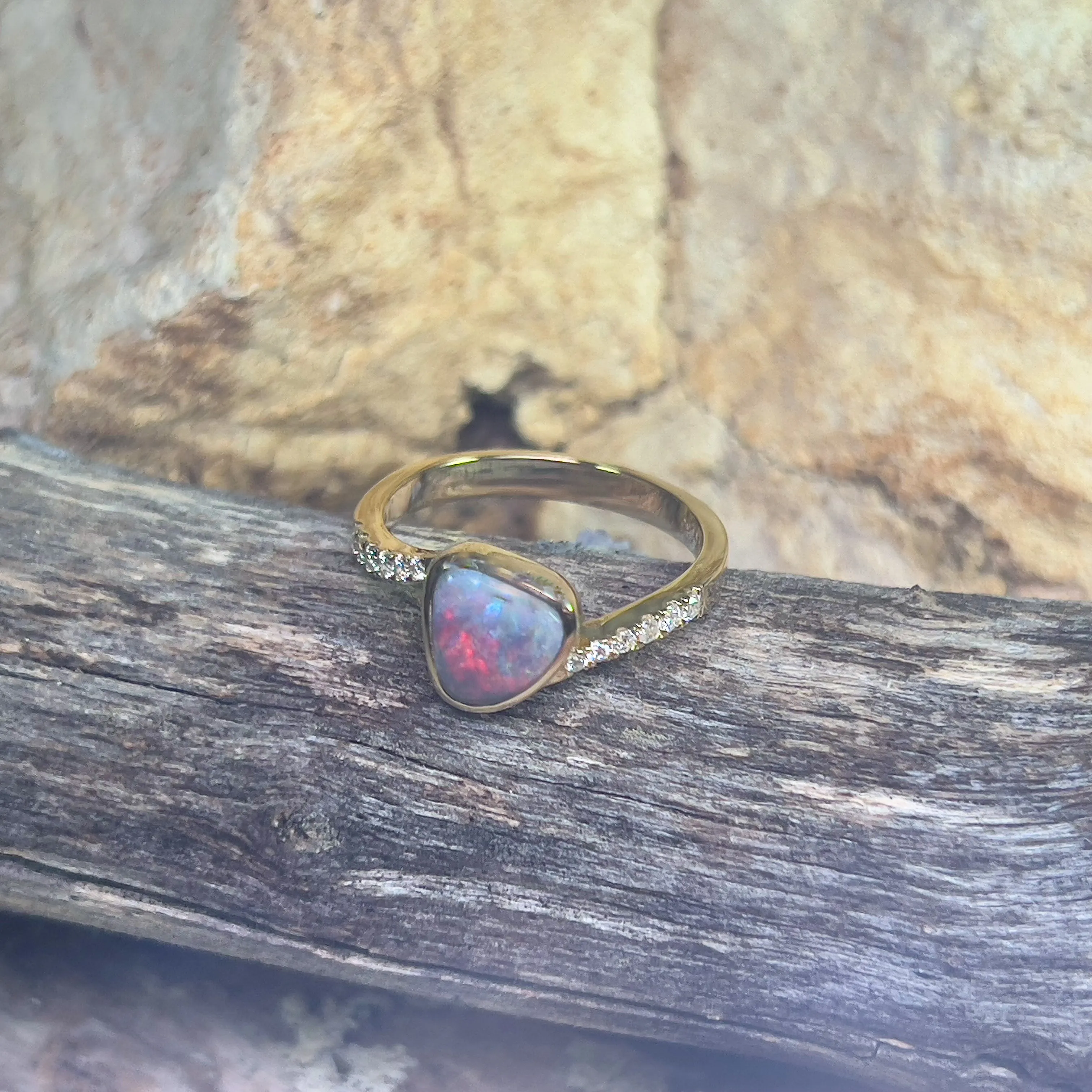 14kt Yellow Gold Black Opal 1ct and diamond ring