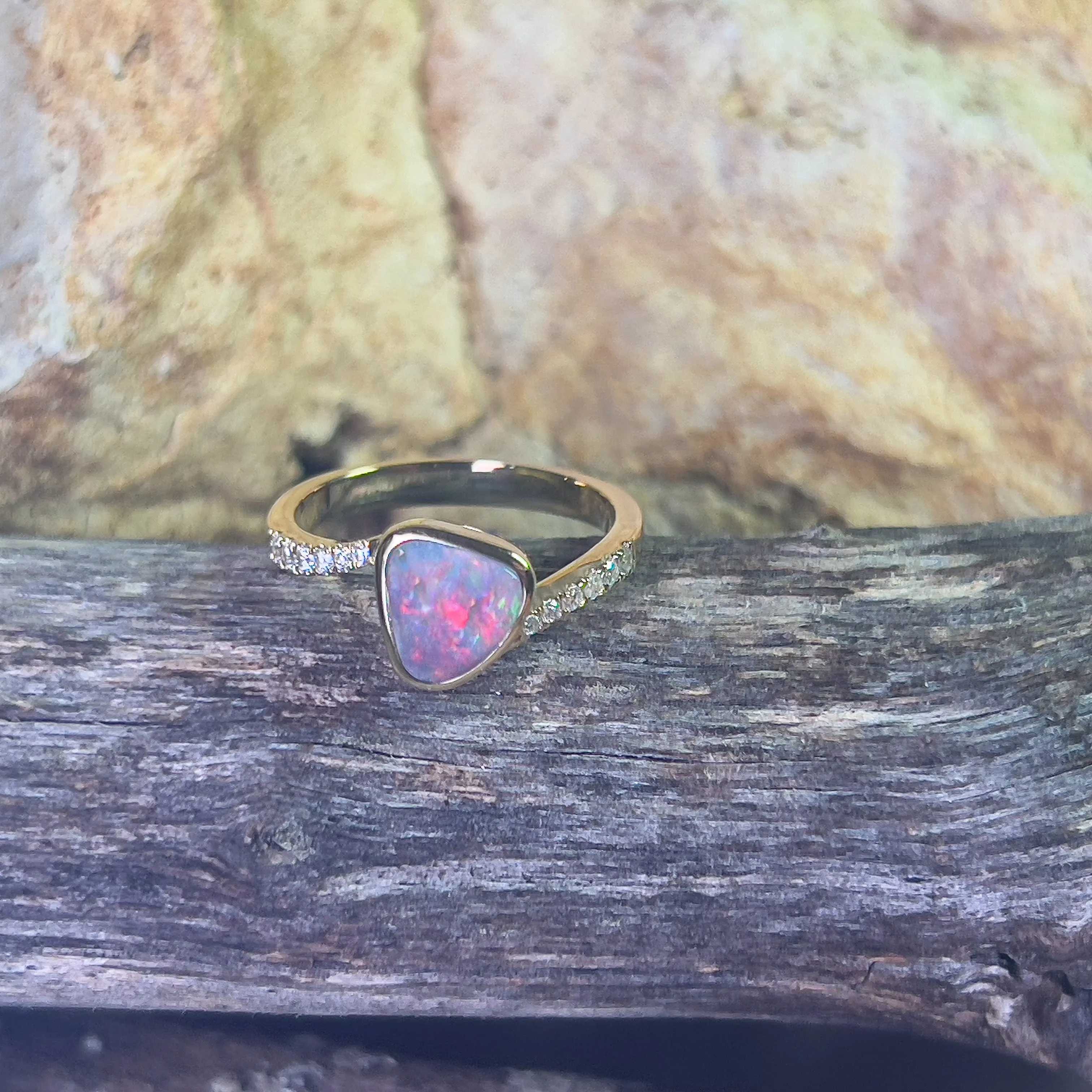 14kt Yellow Gold Black Opal 1ct and diamond ring