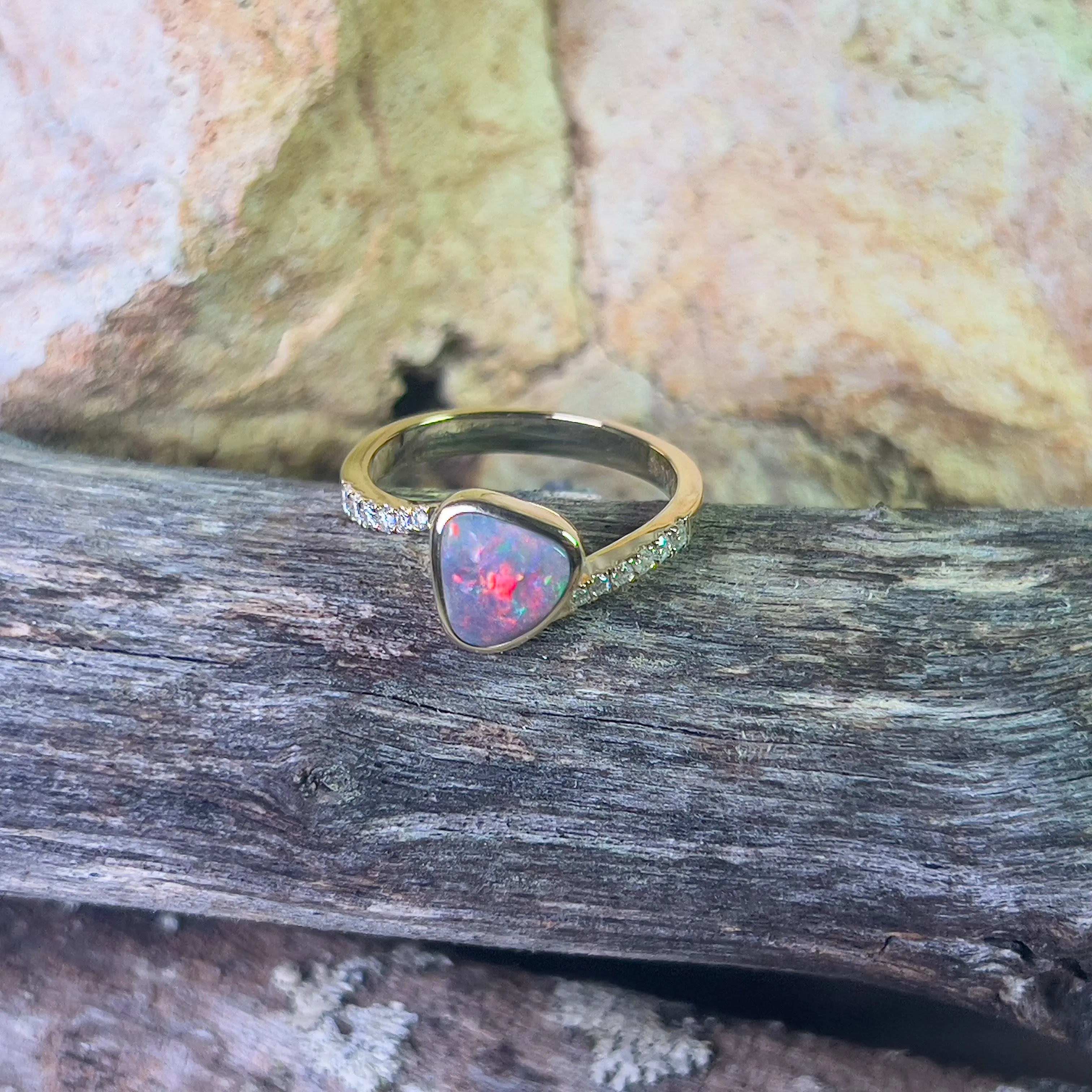 14kt Yellow Gold Black Opal 1ct and diamond ring