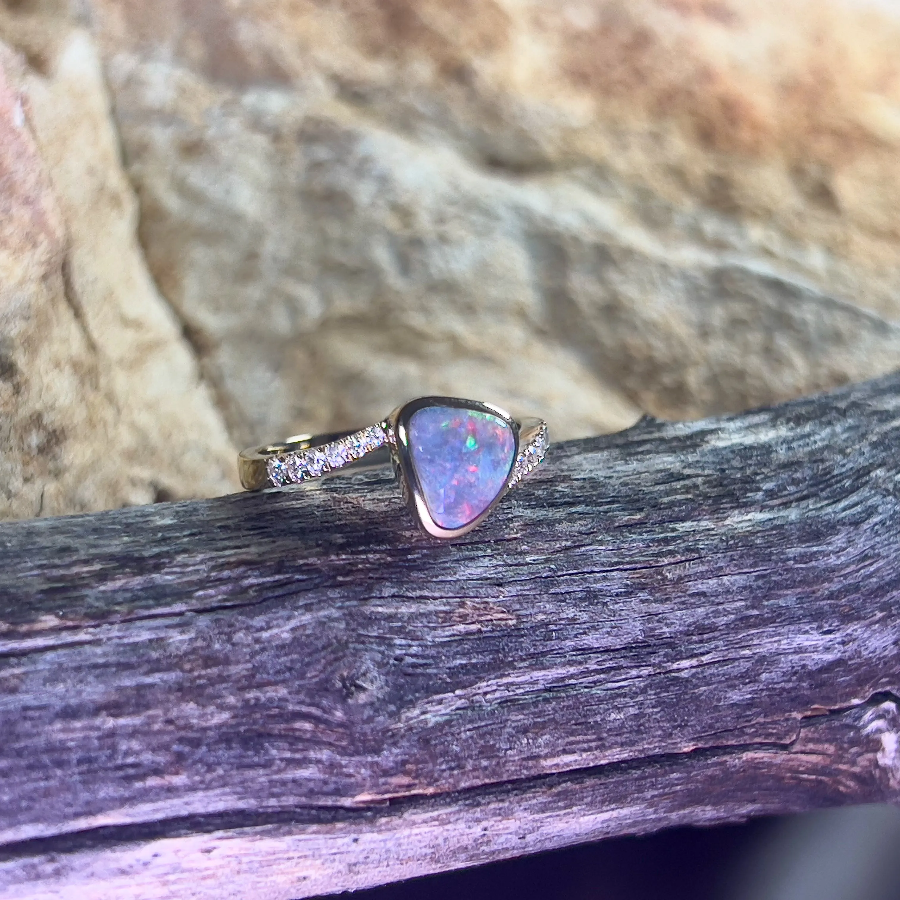 14kt Yellow Gold Black Opal 1ct and diamond ring