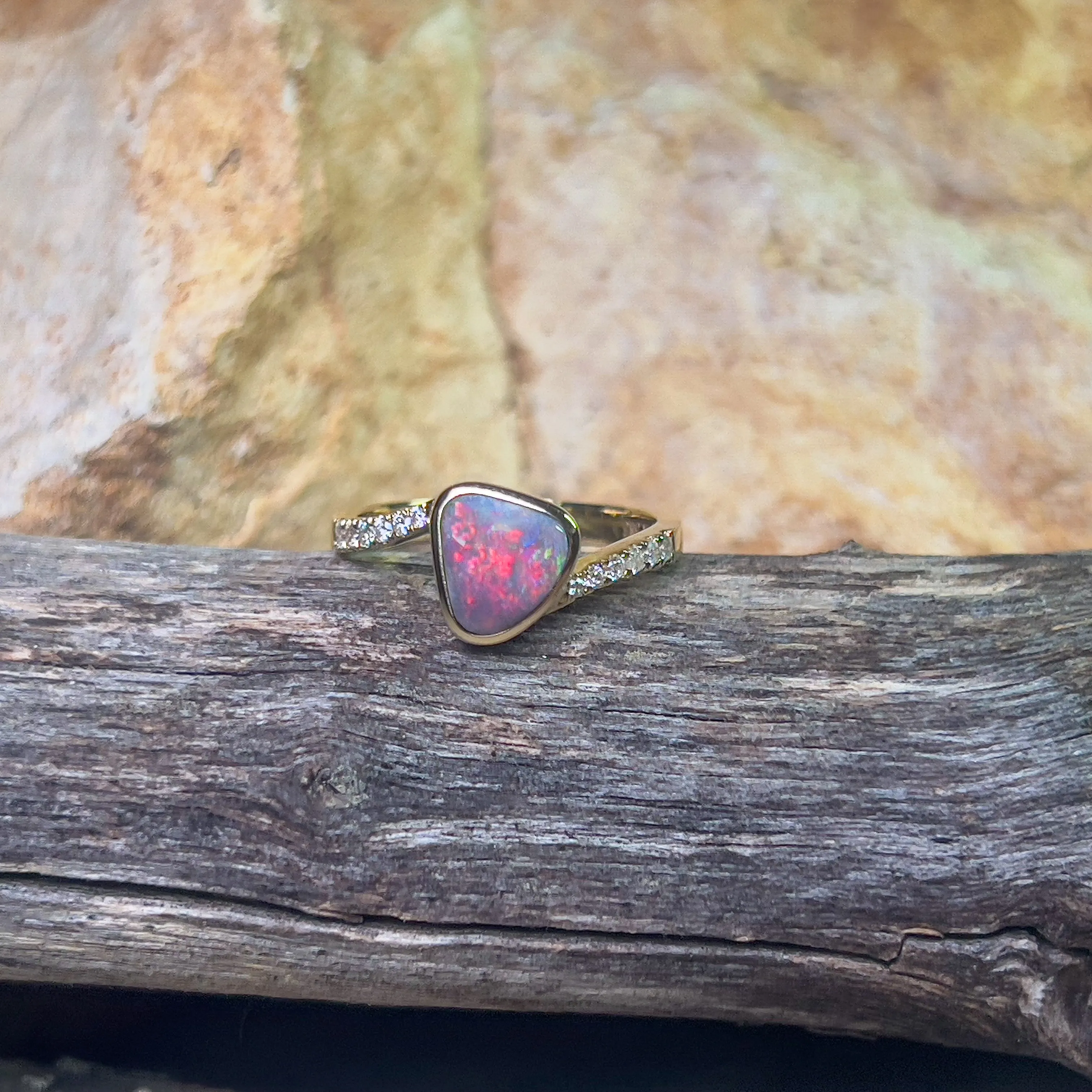 14kt Yellow Gold Black Opal 1ct and diamond ring
