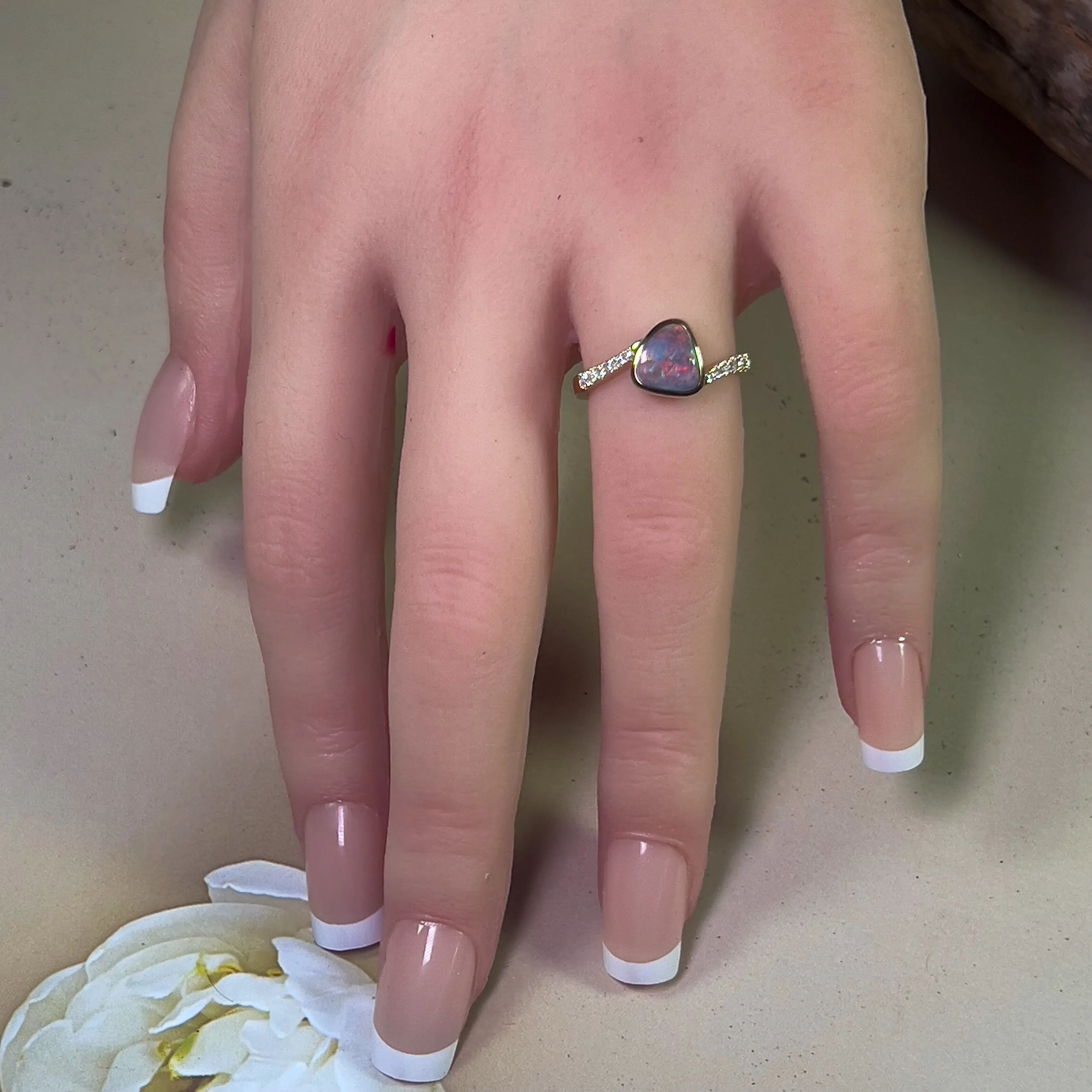14kt Yellow Gold Black Opal 1ct and diamond ring