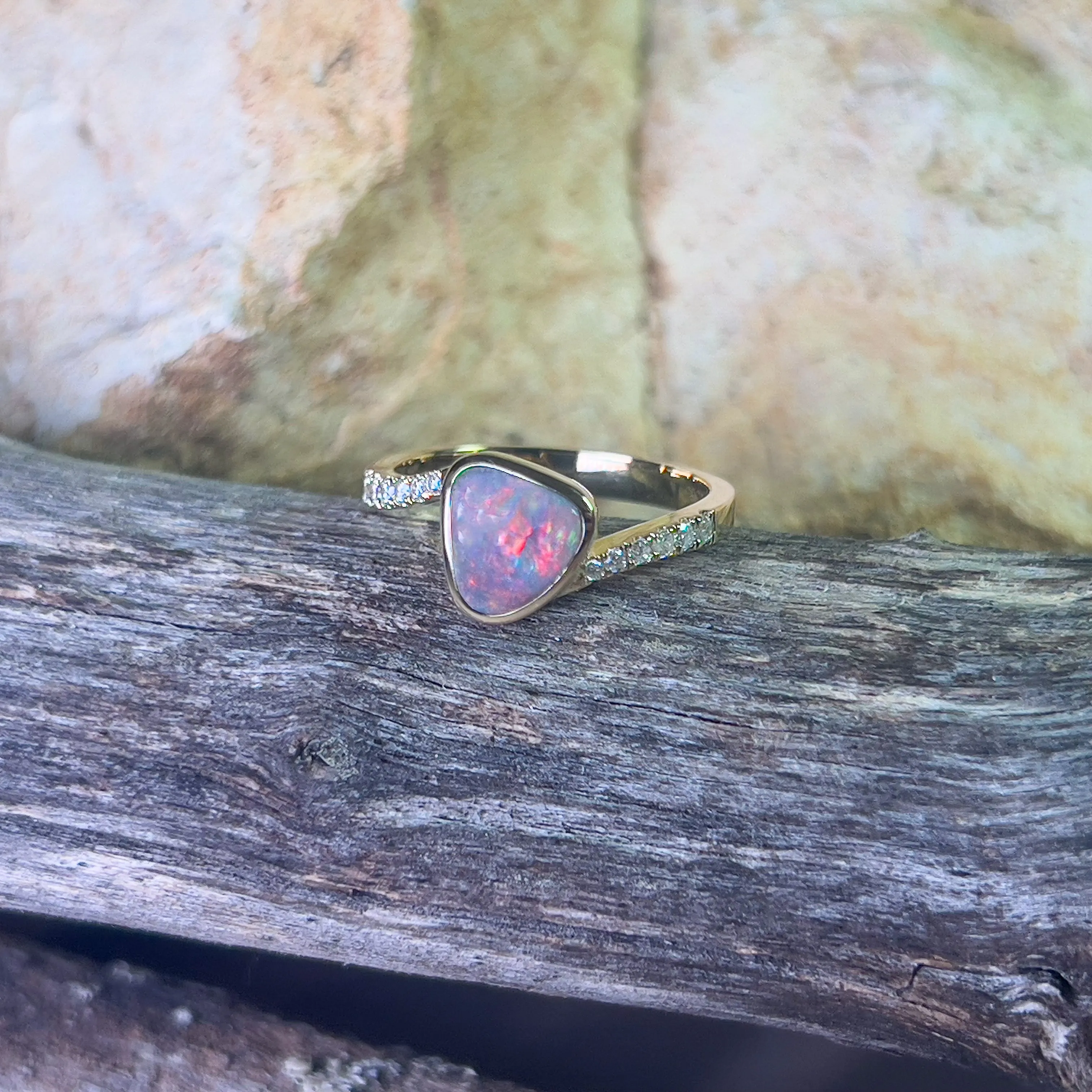 14kt Yellow Gold Black Opal 1ct and diamond ring