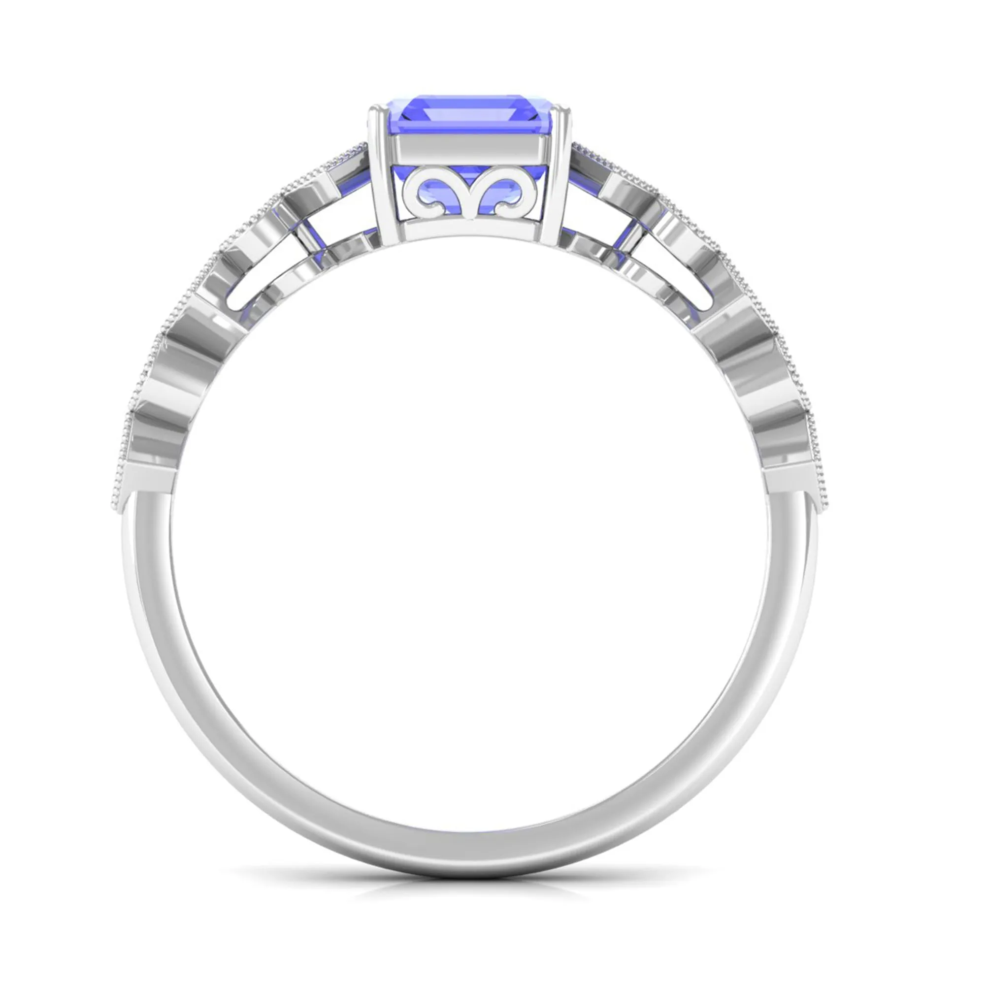 1.5 CT Asscher Cut Tanzanite Solitaire Engagement Ring with Diamond