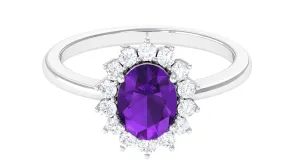 1.5 CT Princess Diana Inspired Amethyst Engagement Ring Diamond Halo