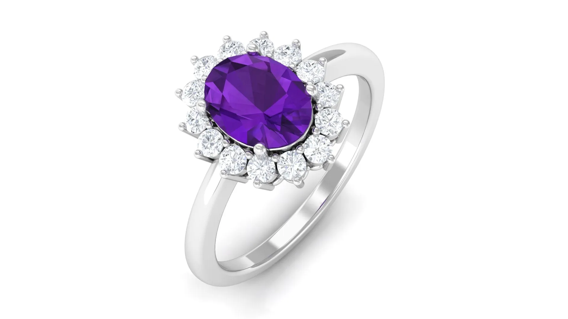 1.5 CT Princess Diana Inspired Amethyst Engagement Ring Diamond Halo
