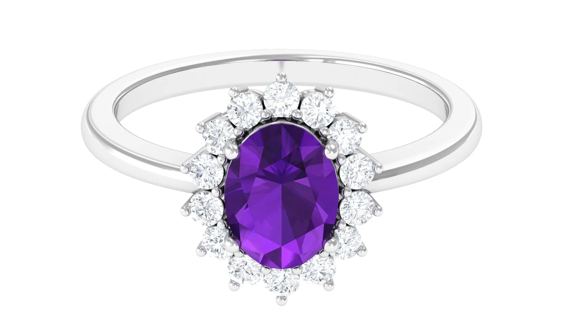1.5 CT Princess Diana Inspired Amethyst Engagement Ring Diamond Halo