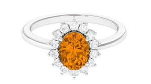 1.5 CT Princess Diana Inspired Oval Shape Citrine Engagement Ring with Diamond Halo