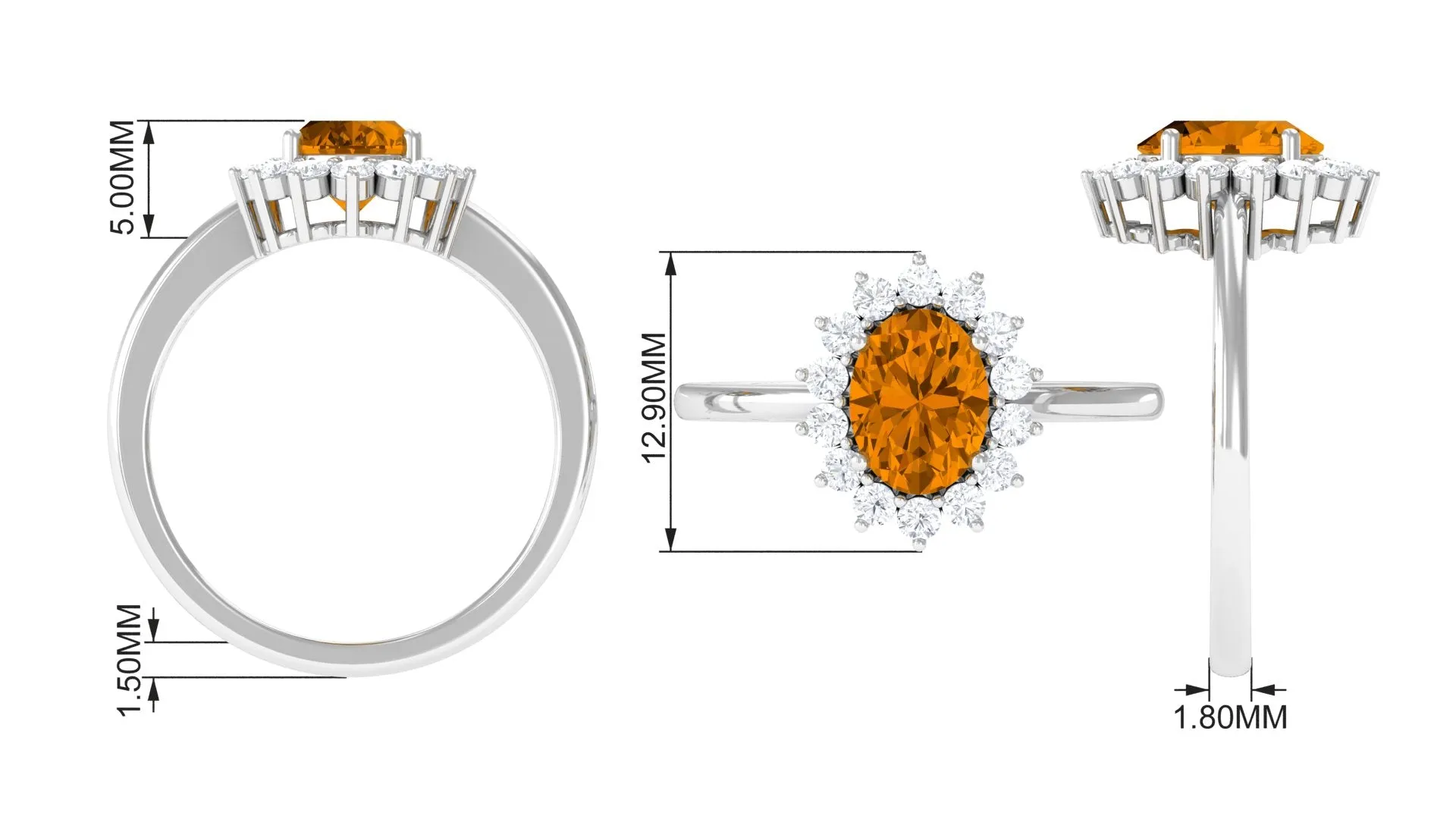 1.5 CT Princess Diana Inspired Oval Shape Citrine Engagement Ring with Diamond Halo
