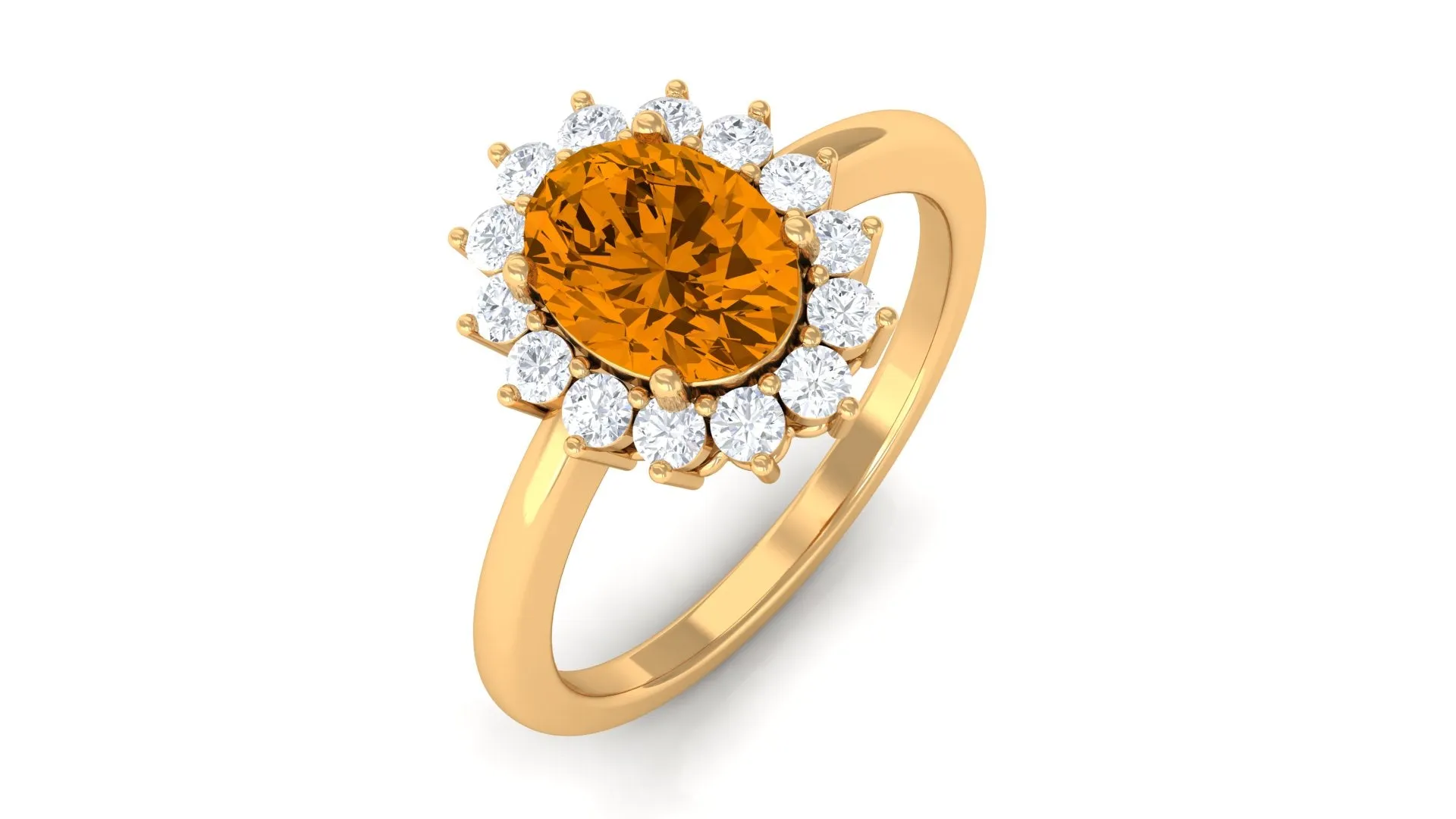 1.5 CT Princess Diana Inspired Oval Shape Citrine Engagement Ring with Diamond Halo