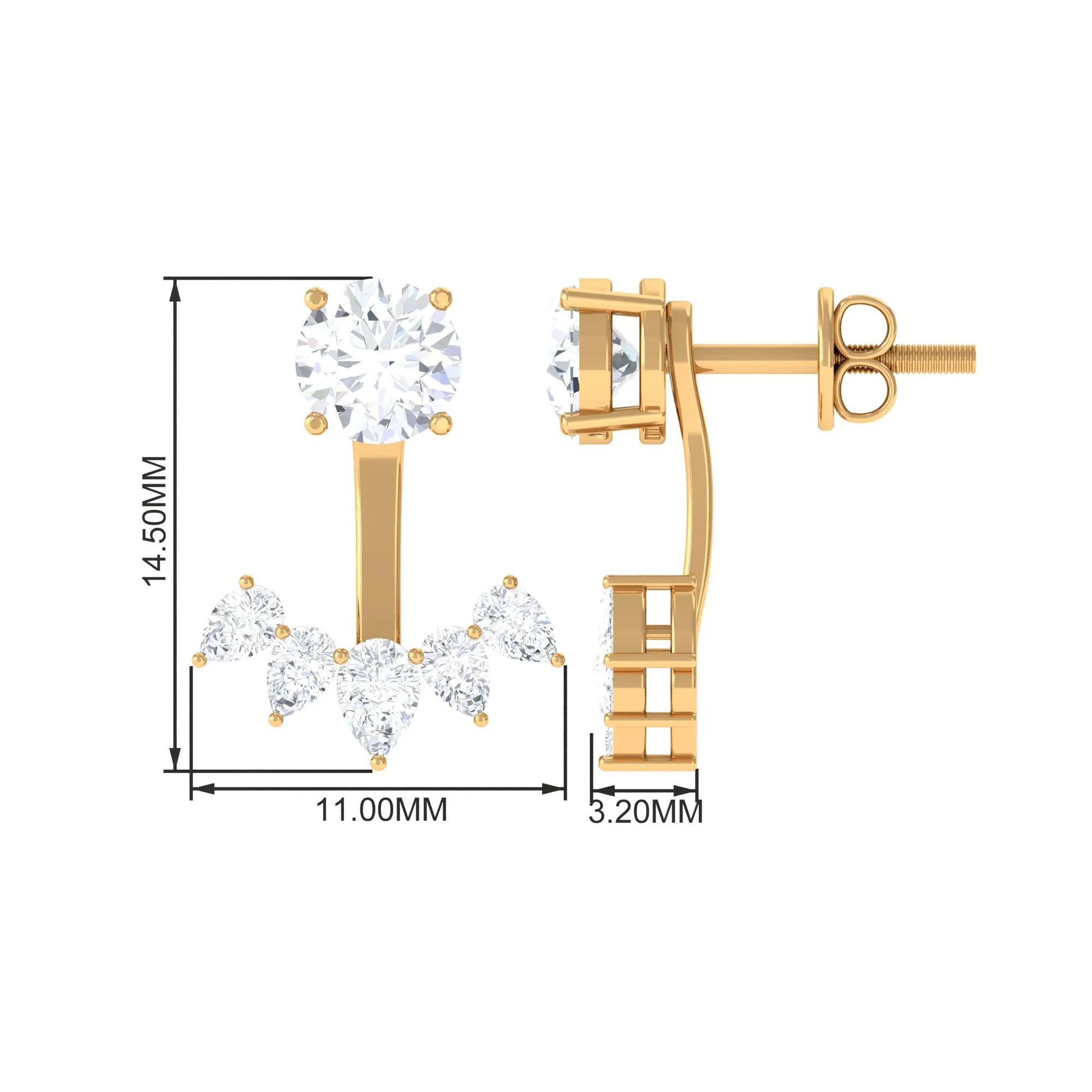 1.50 CT Round and Pear Cut Zircon Jacket Earrings