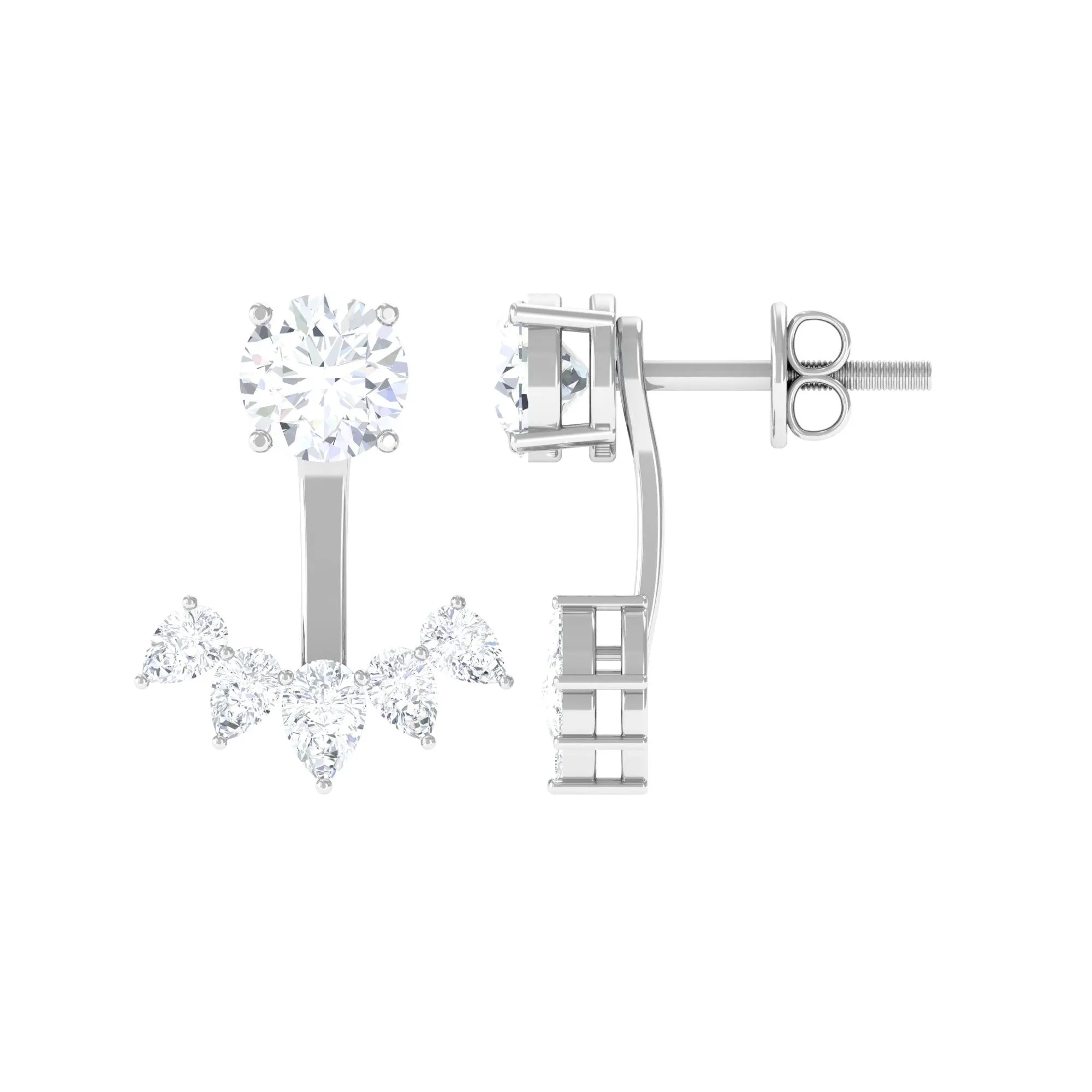 1.50 CT Round and Pear Cut Zircon Jacket Earrings