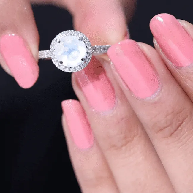 1.75 CT Round Moonstone Halo Engagement Ring with Diamond