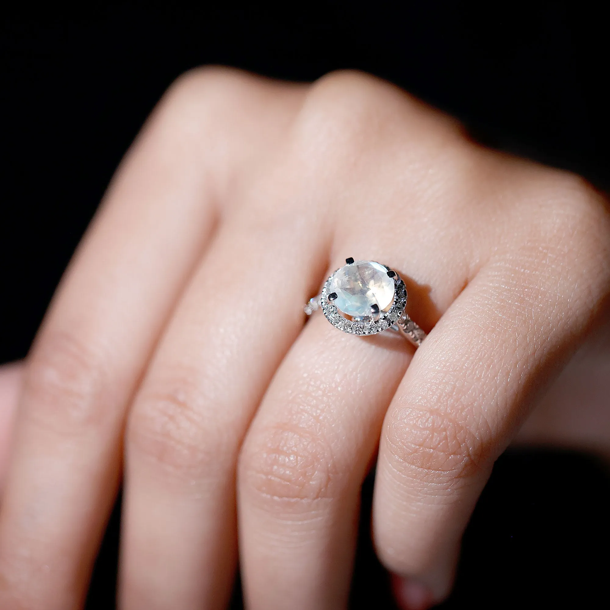 1.75 CT Round Moonstone Halo Engagement Ring with Diamond