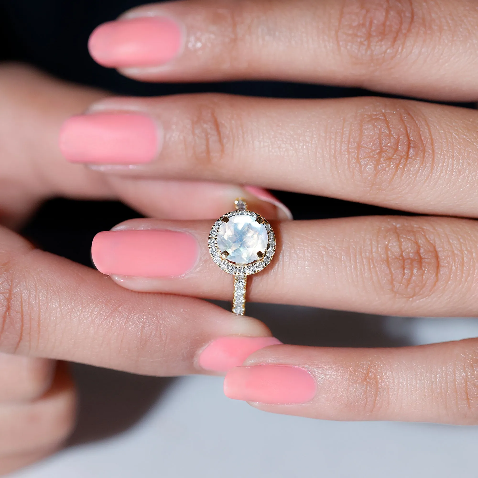 1.75 CT Round Moonstone Halo Engagement Ring with Diamond