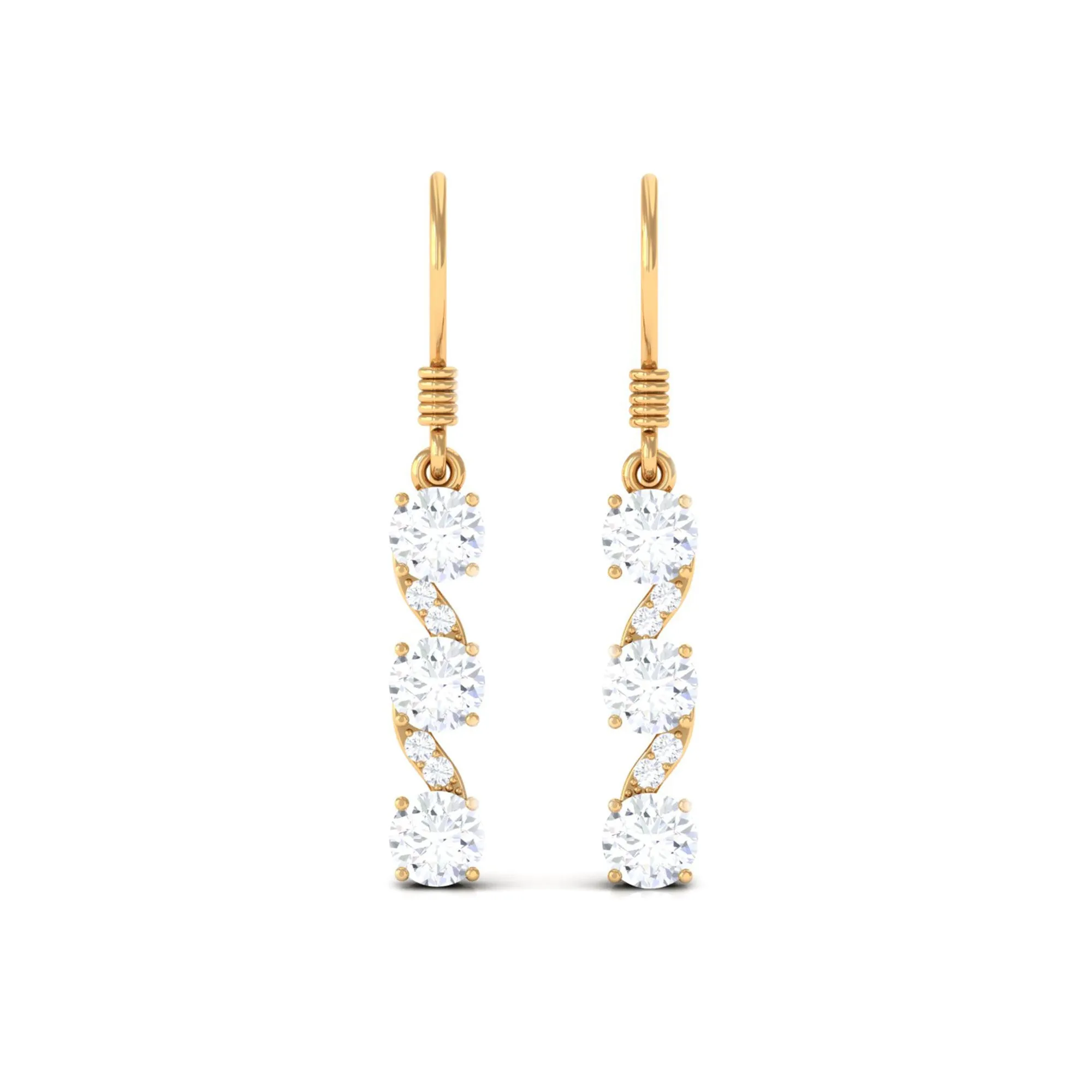 1.75 CT Round Zircon Three Stone Dangle Drop Earrings