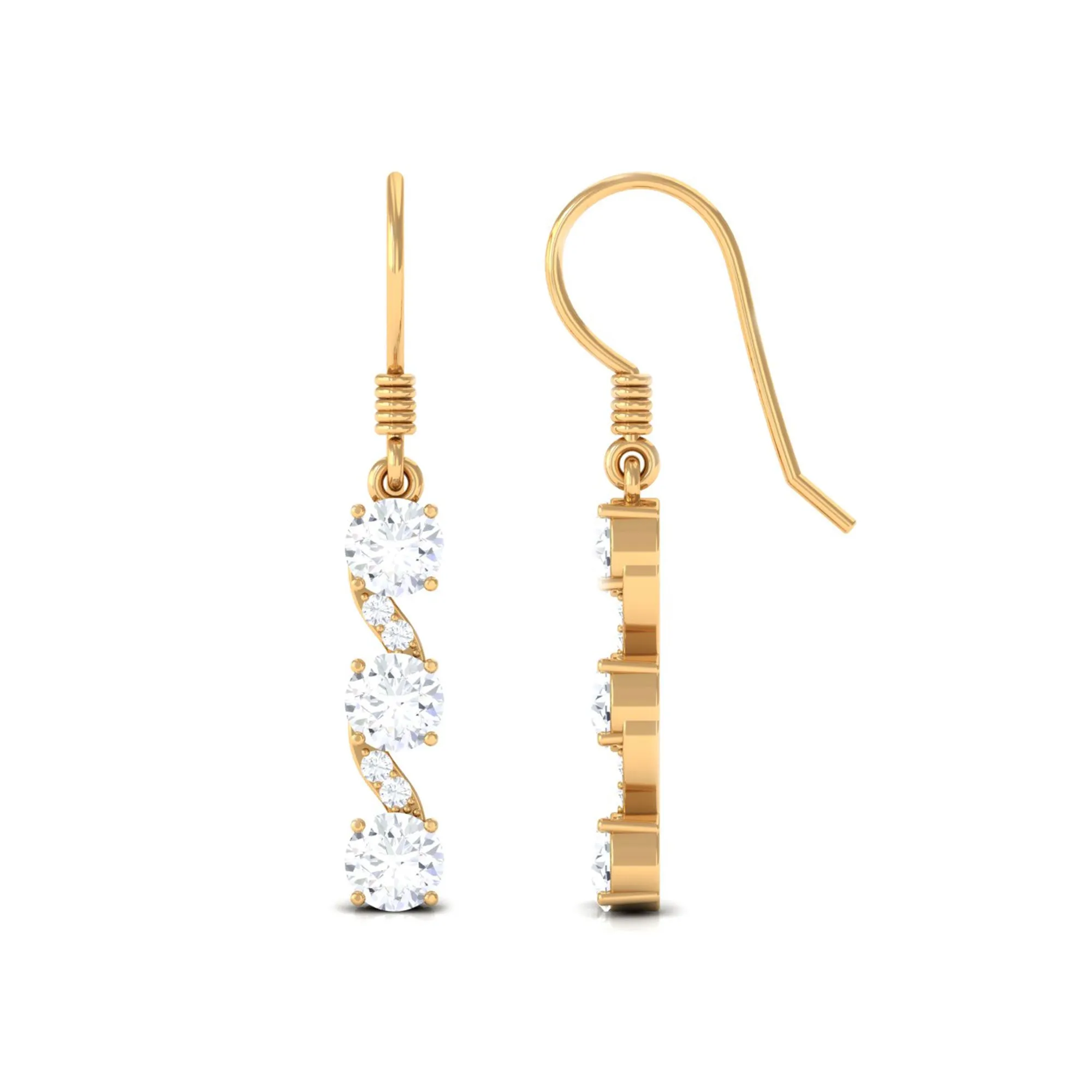 1.75 CT Round Zircon Three Stone Dangle Drop Earrings