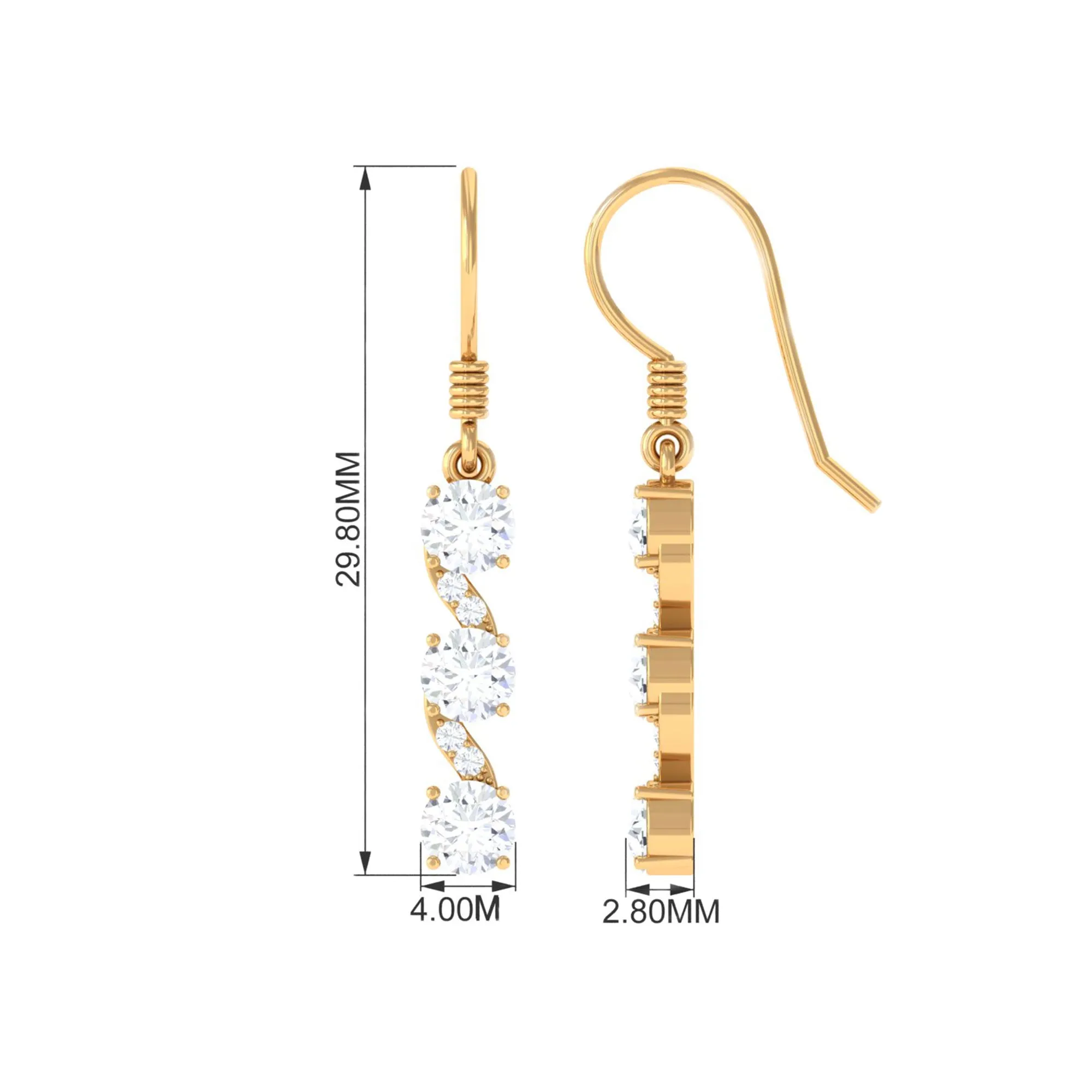 1.75 CT Round Zircon Three Stone Dangle Drop Earrings