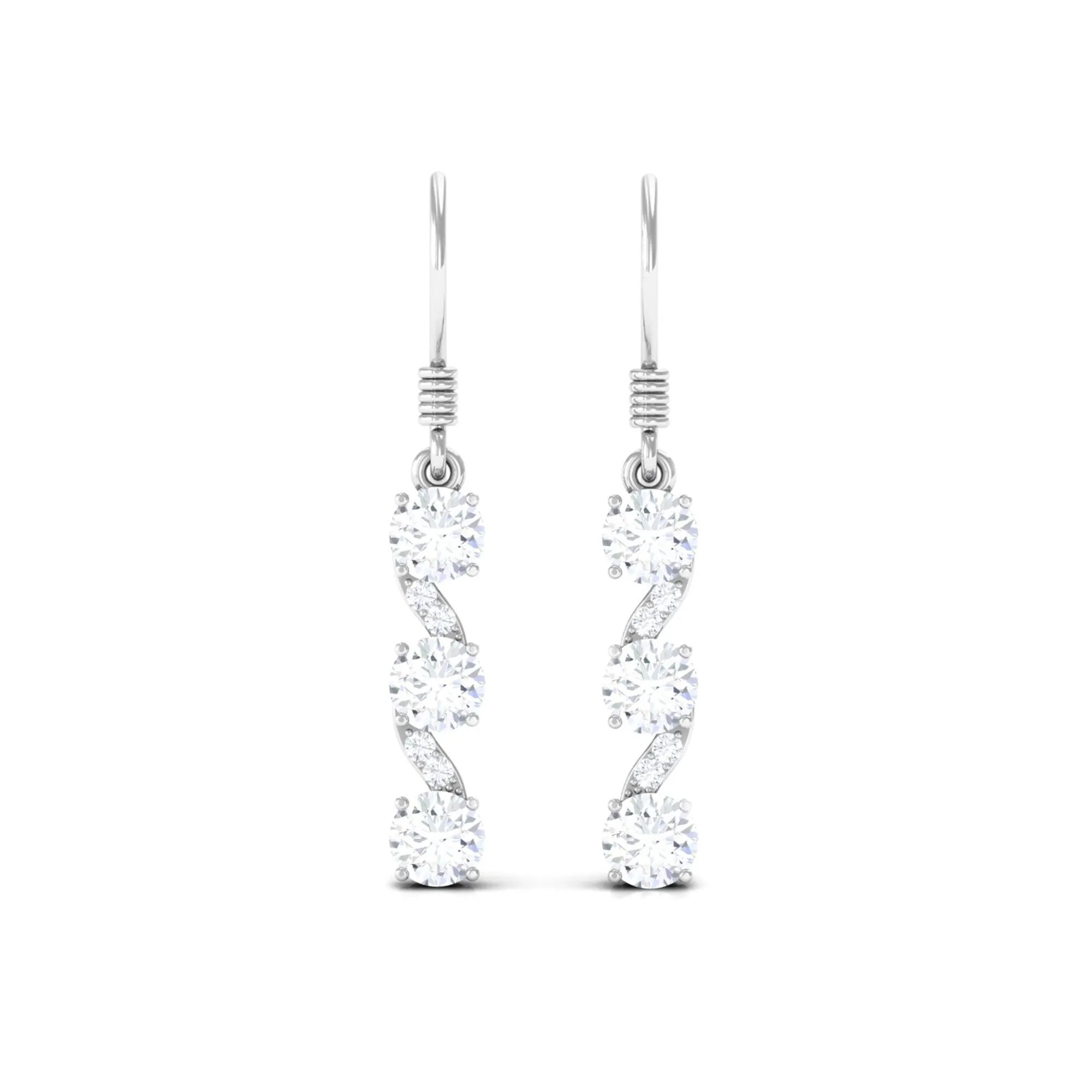 1.75 CT Round Zircon Three Stone Dangle Drop Earrings