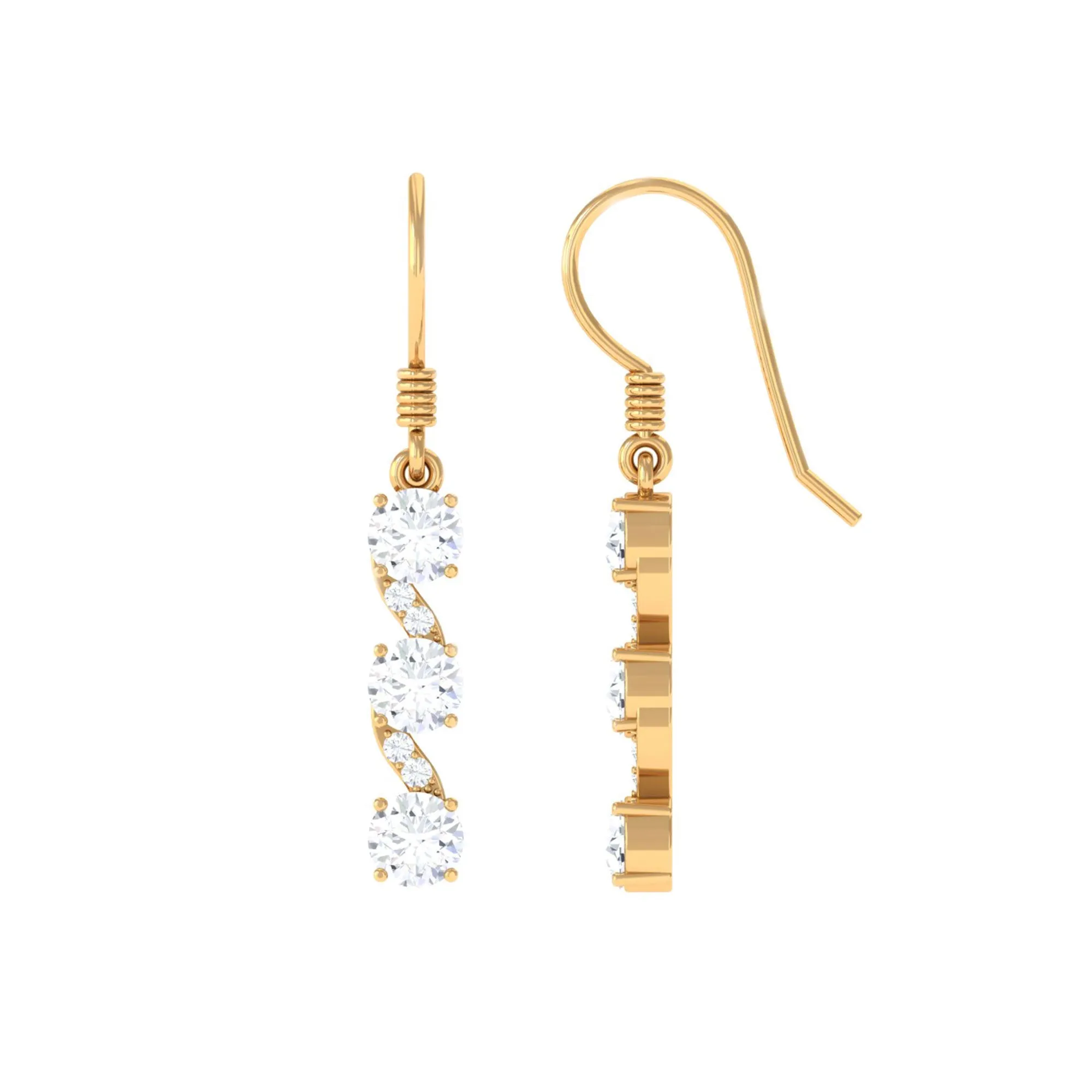 1.75 CT Round Zircon Three Stone Dangle Drop Earrings