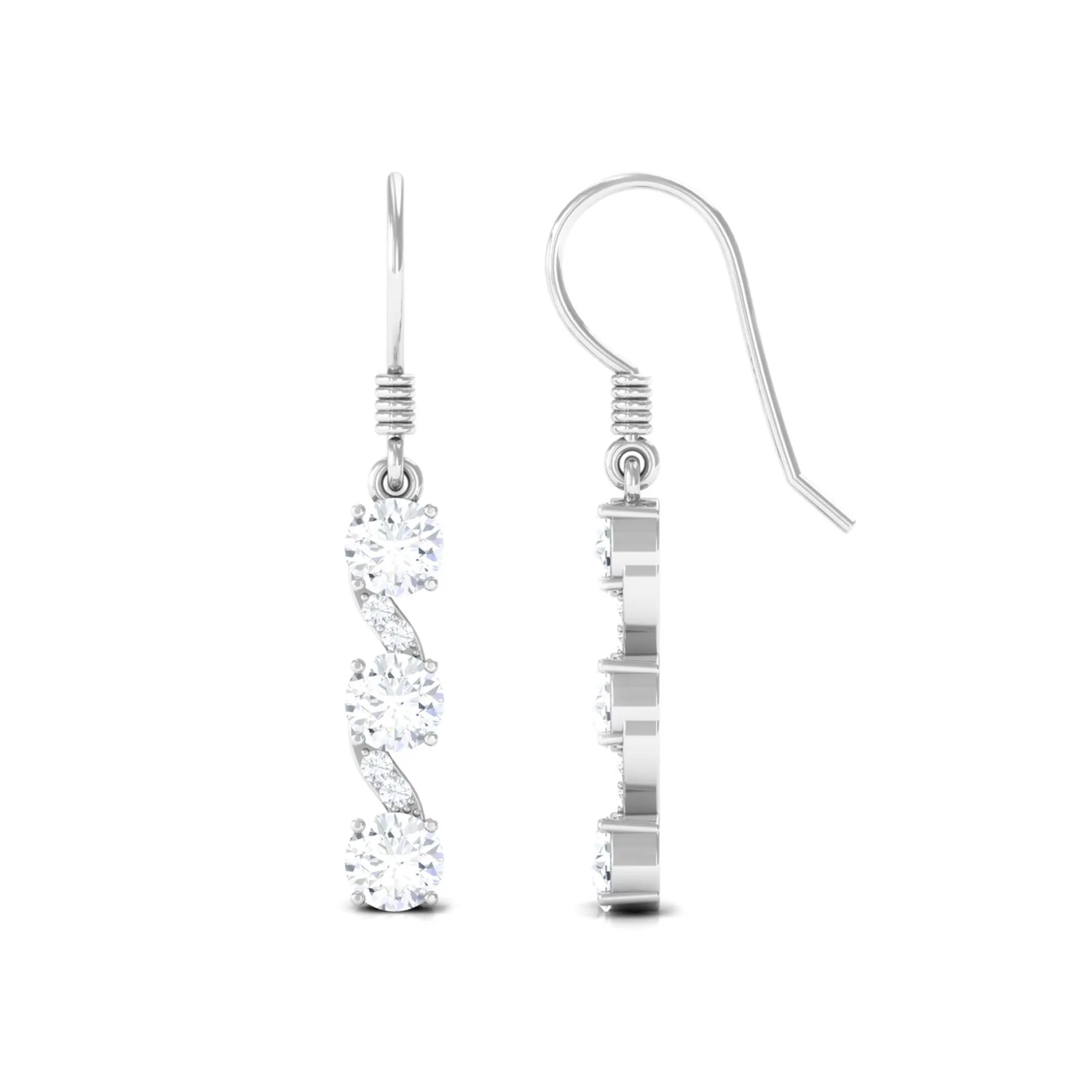 1.75 CT Round Zircon Three Stone Dangle Drop Earrings