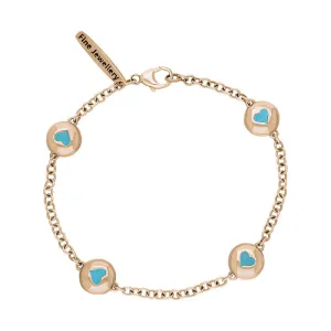 18ct Rose Gold Turquoise Oval Heart Detail Four Stone Bracelet
