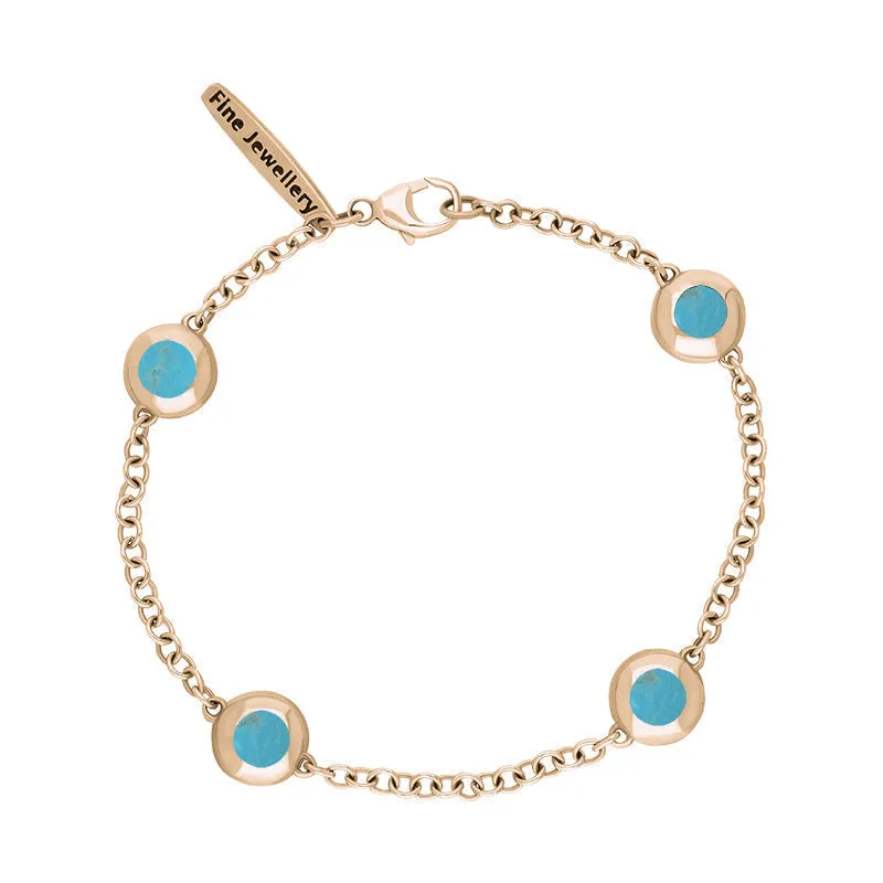 18ct Rose Gold Turquoise Oval Heart Detail Four Stone Bracelet