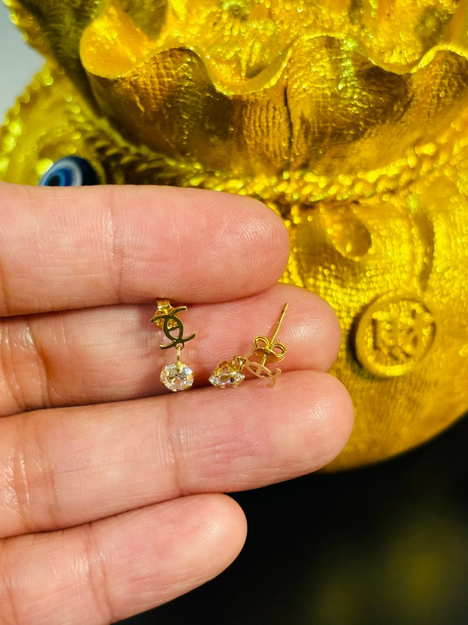 18K Gold Dangling Zircon Stone Earrings