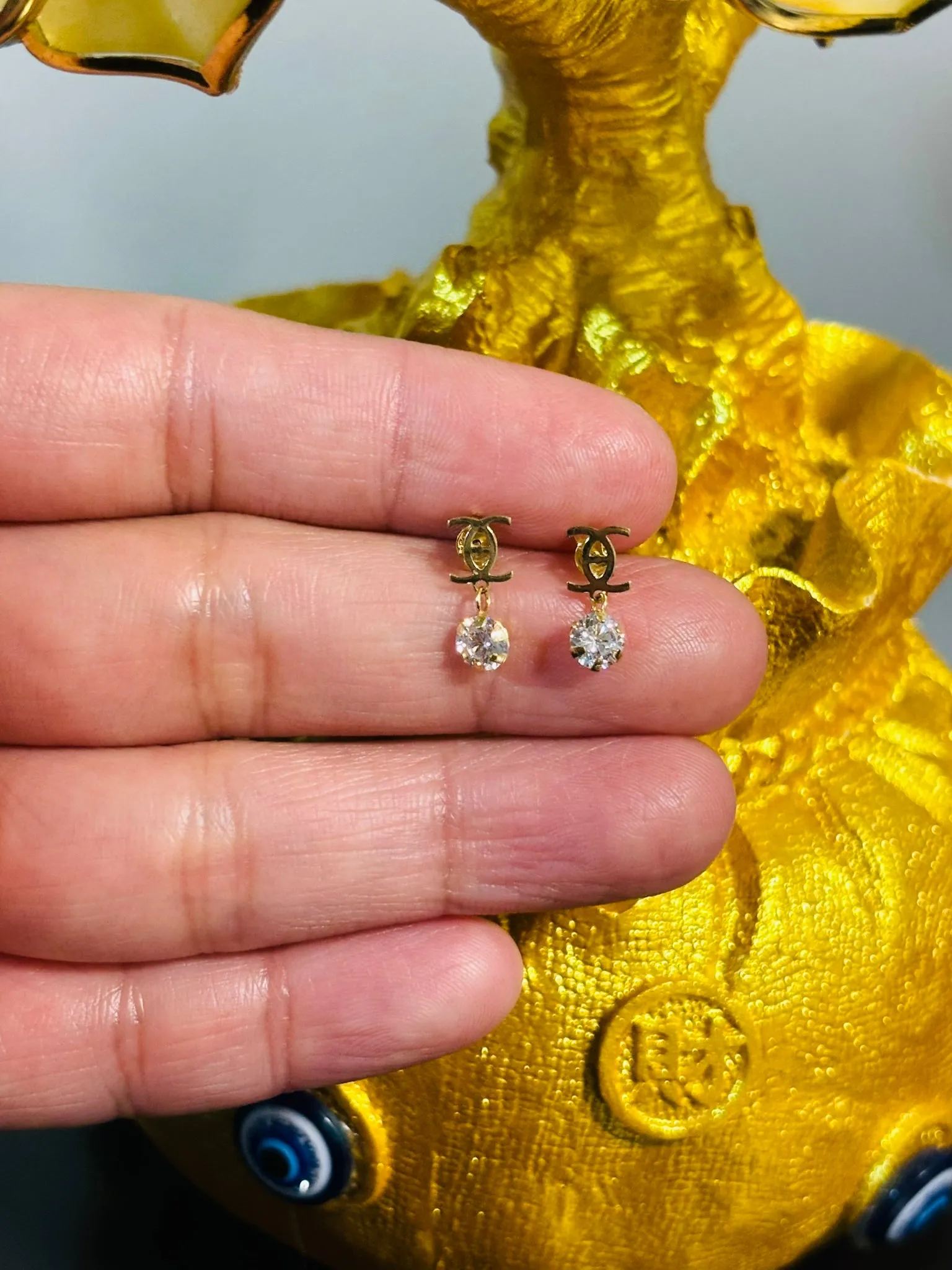 18K Gold Dangling Zircon Stone Earrings