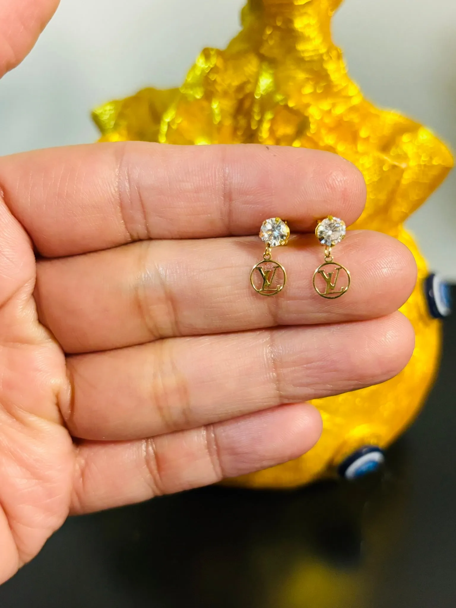 18K Gold Dangling Zircon Stone Earrings