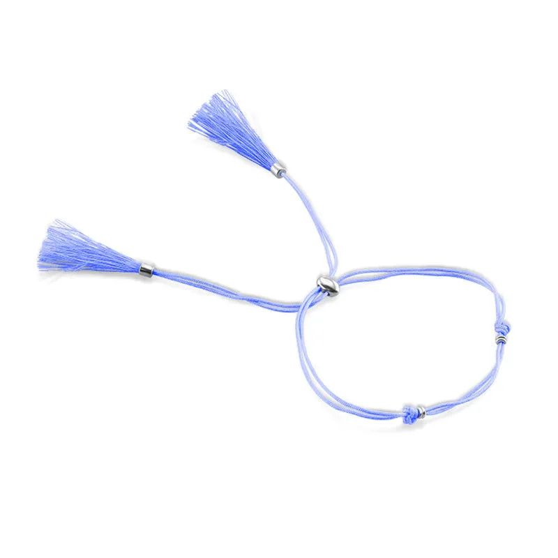 18k Gold Light Blue Tassel Bracelet with Gold Beads