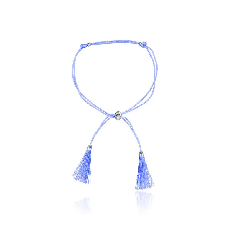 18k Gold Light Blue Tassel Bracelet with Gold Beads