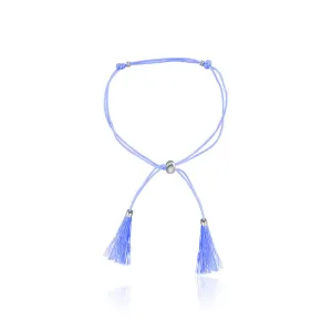 18k Gold Light Blue Tassel Bracelet with Gold Beads