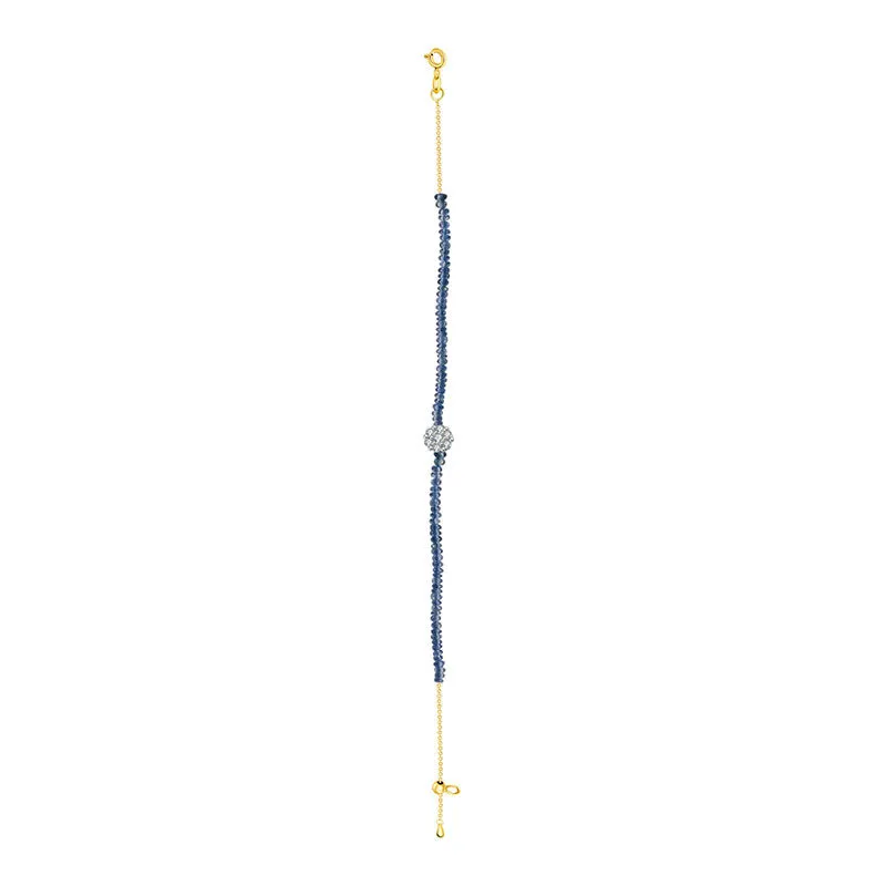 18k Gold Sapphire Beaded with Flower Shape Diamond Bracelet