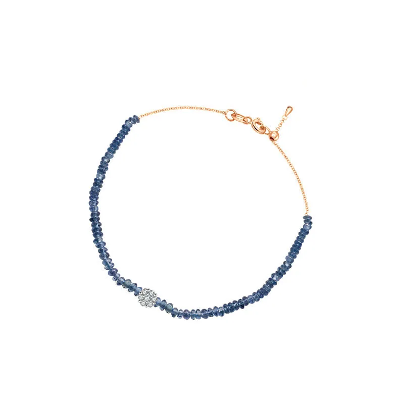 18k Gold Sapphire Beaded with Flower Shape Diamond Bracelet