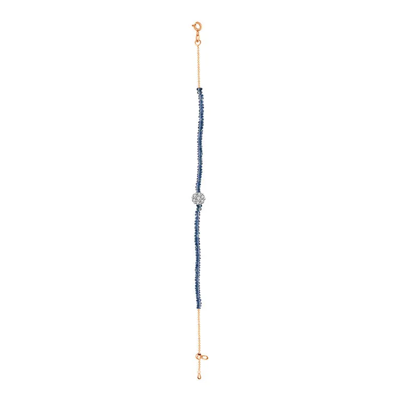 18k Gold Sapphire Beaded with Flower Shape Diamond Bracelet